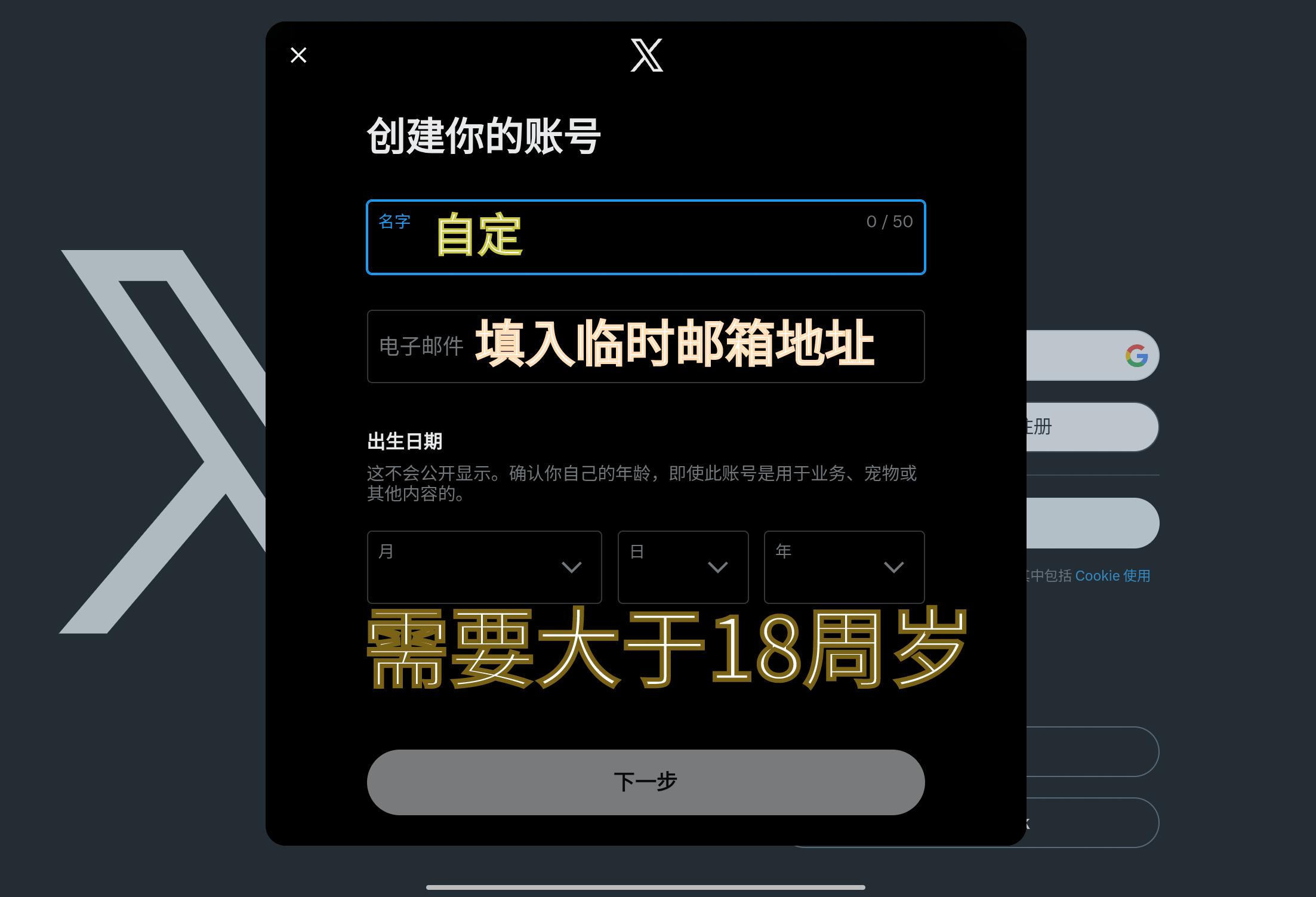 X输入信息页面